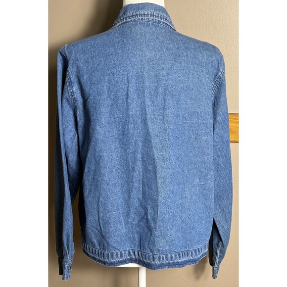 Agapo Denim Jacket Blue Embroidered Lightweight Jean Boho Cottage Casual Women L - Picture 3 of 11